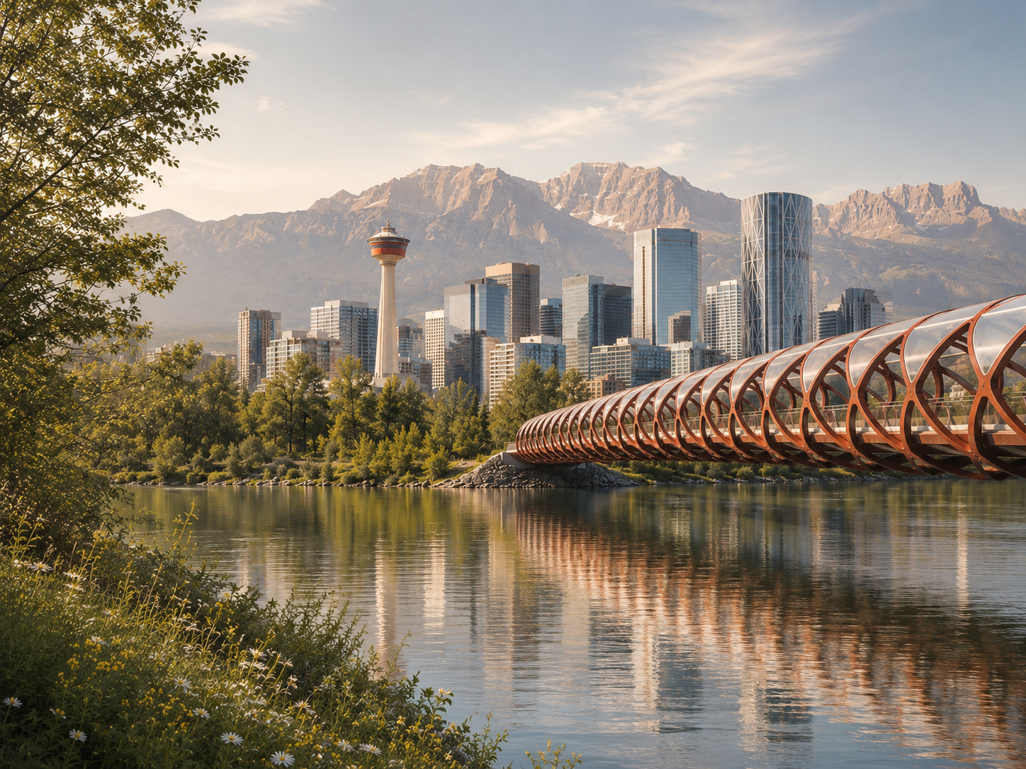 Manna Cake Calgary - Peace Bridge and Rocky Mountains